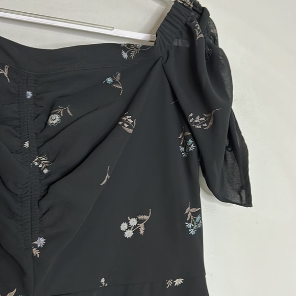 SAM EDELMAN Black dark ditsy floral rouched midi dress women’s 14 plus new w/tag - Picture 4 of 7